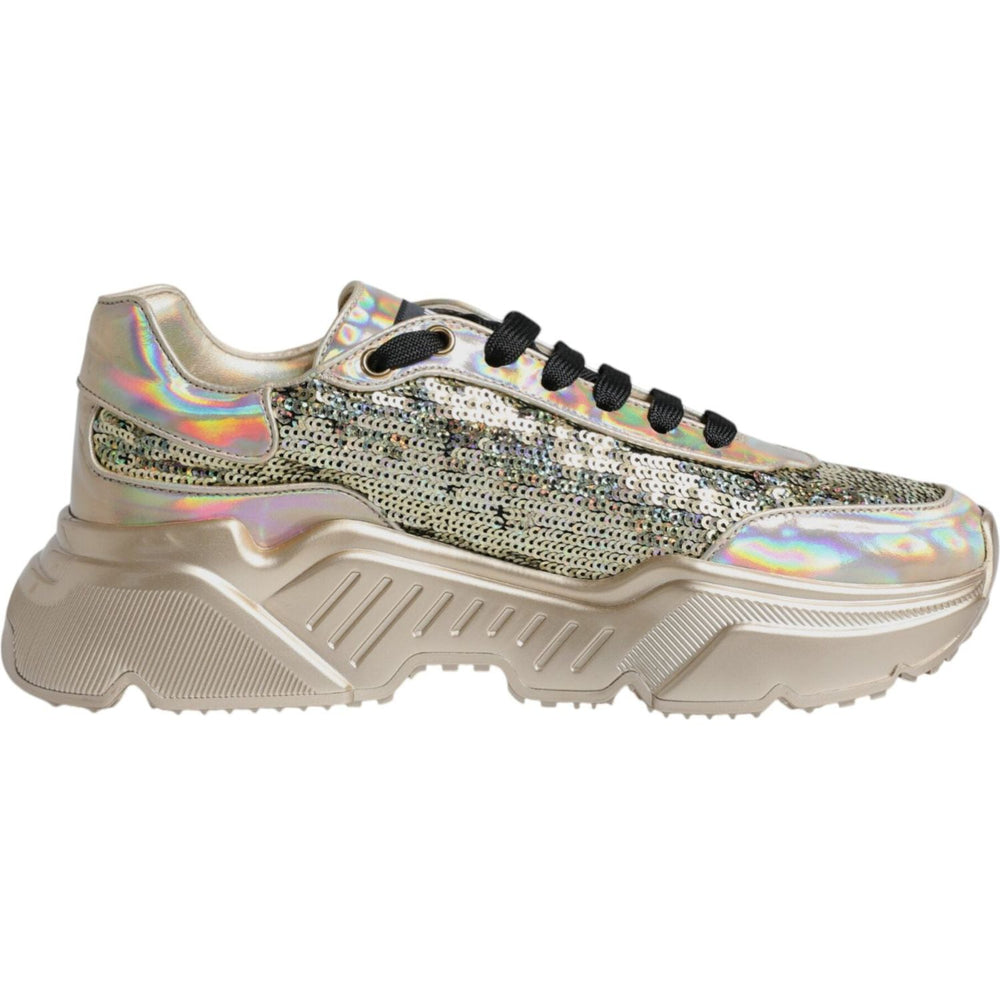 Dolce & Gabbana Gold Sequin Iridiscent Daymaster Sneakers Shoes MV6305-40
