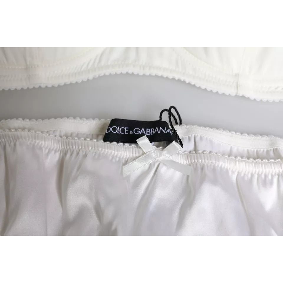 Dolce & Gabbana White Silk Stretch Panty Balconette Bra Underwear