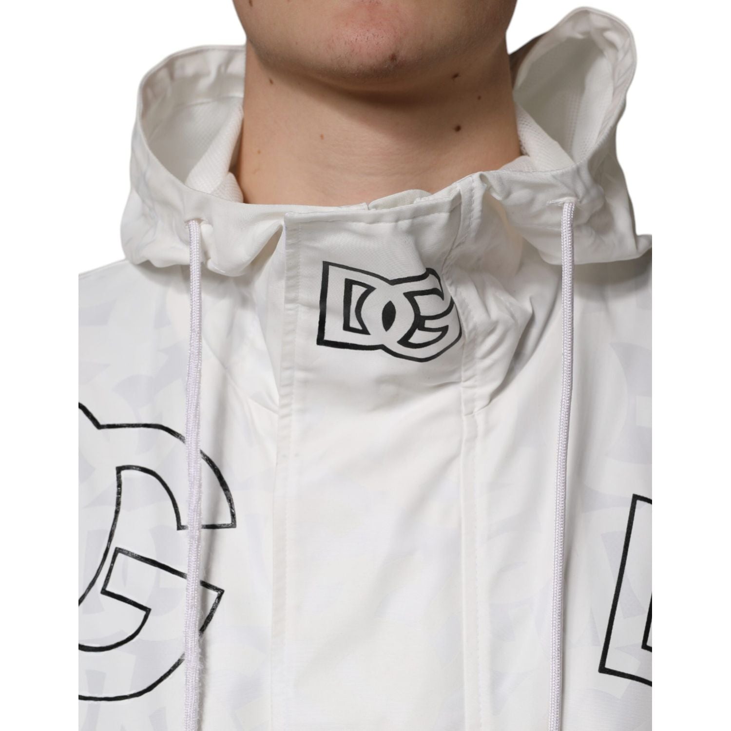 Dolce & Gabbana White Hooded Parka Polyester Trench Coat Jacket