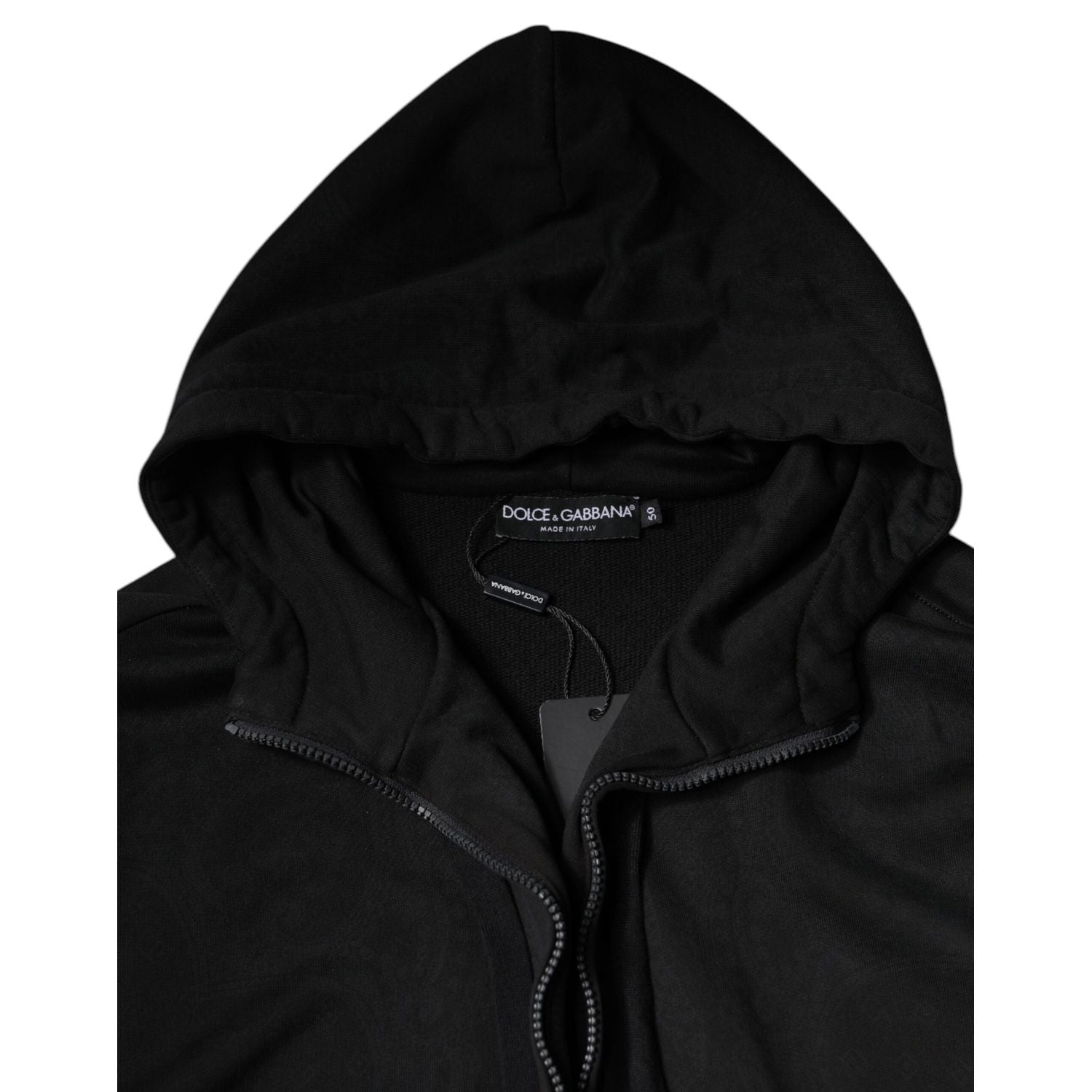 Dolce & Gabbana Black Cotton Full Zip Hooded Bomber Jacket