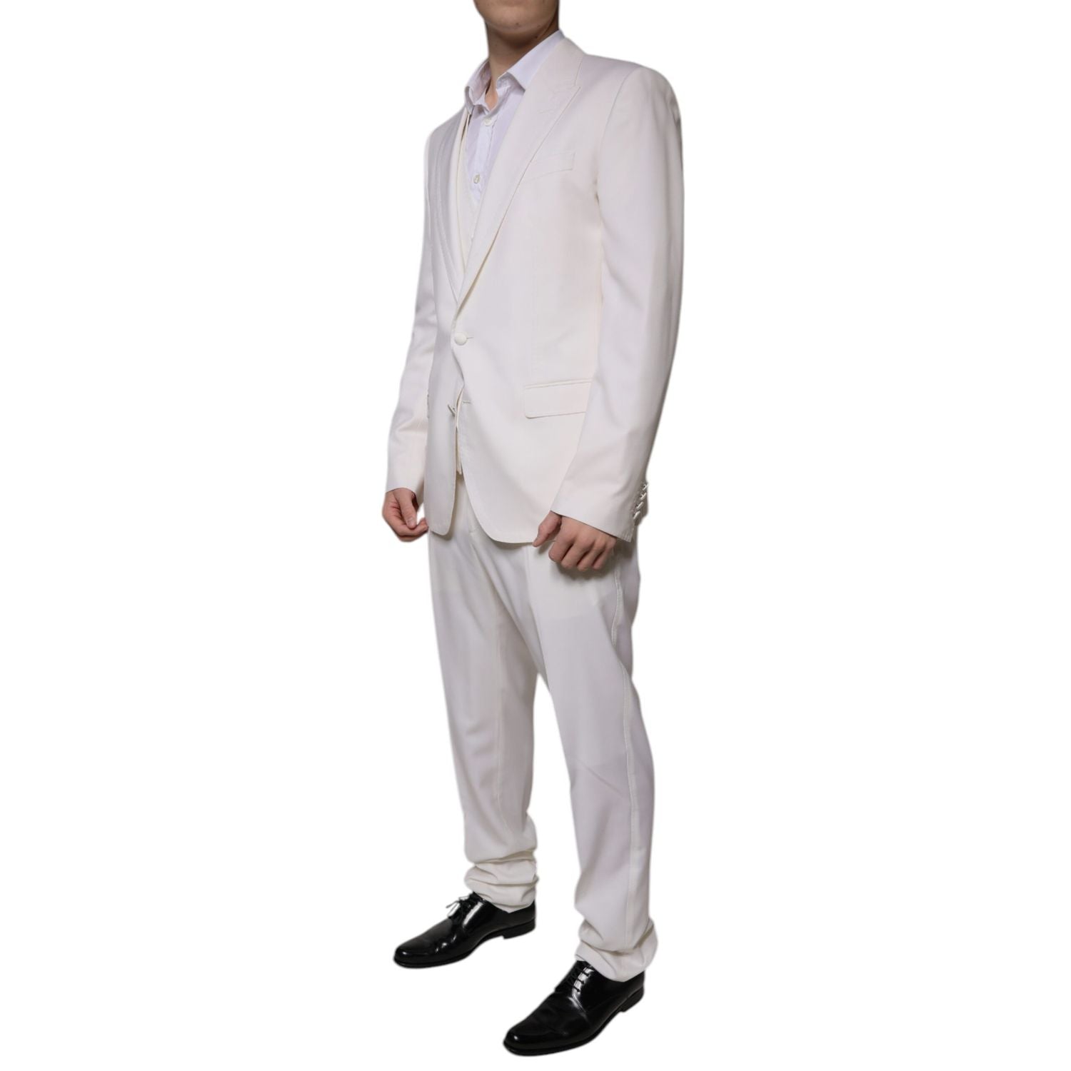 Dolce & Gabbana White Wool Silk 3 Piece SlimFit Formal Suit