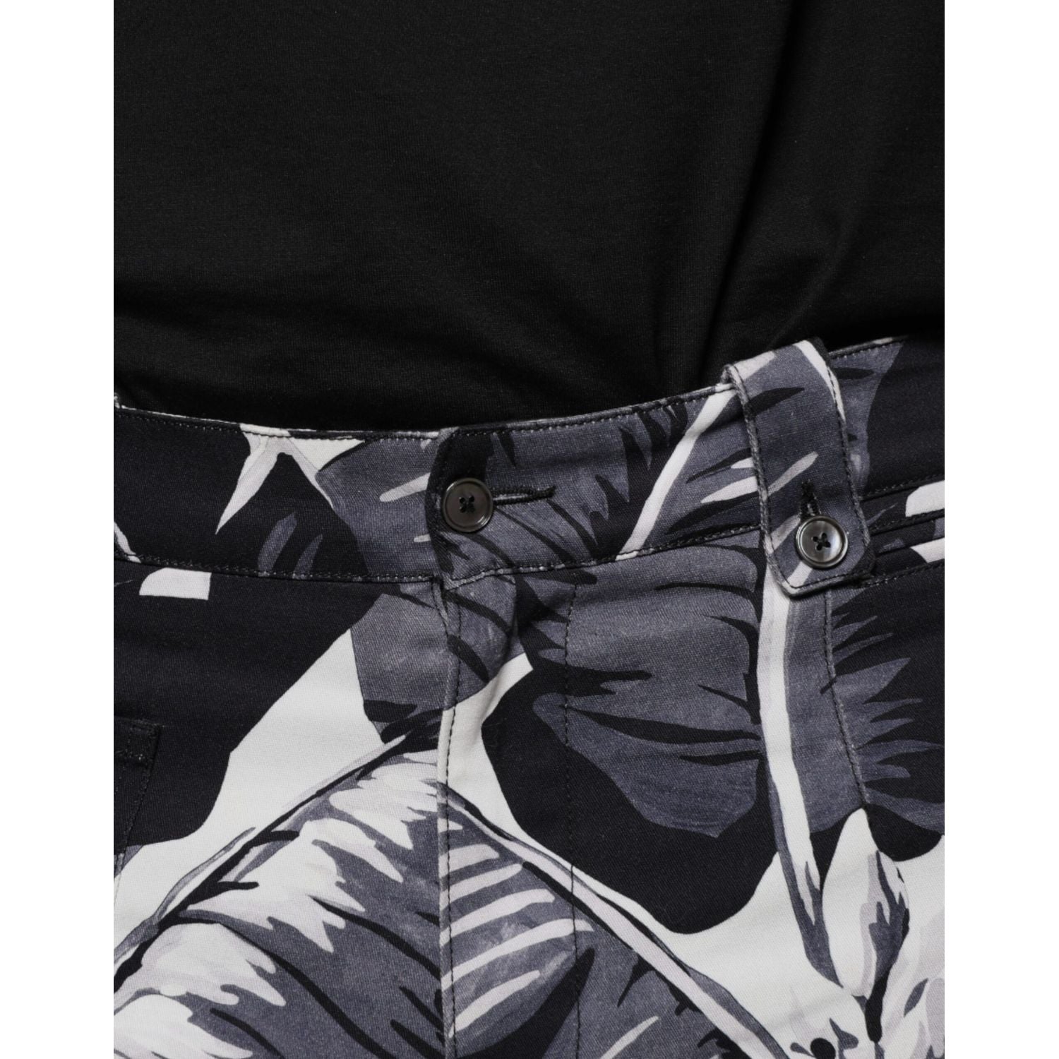 Dolce & Gabbana Gray Banana Leaf Cotton Stretch Capri Pants