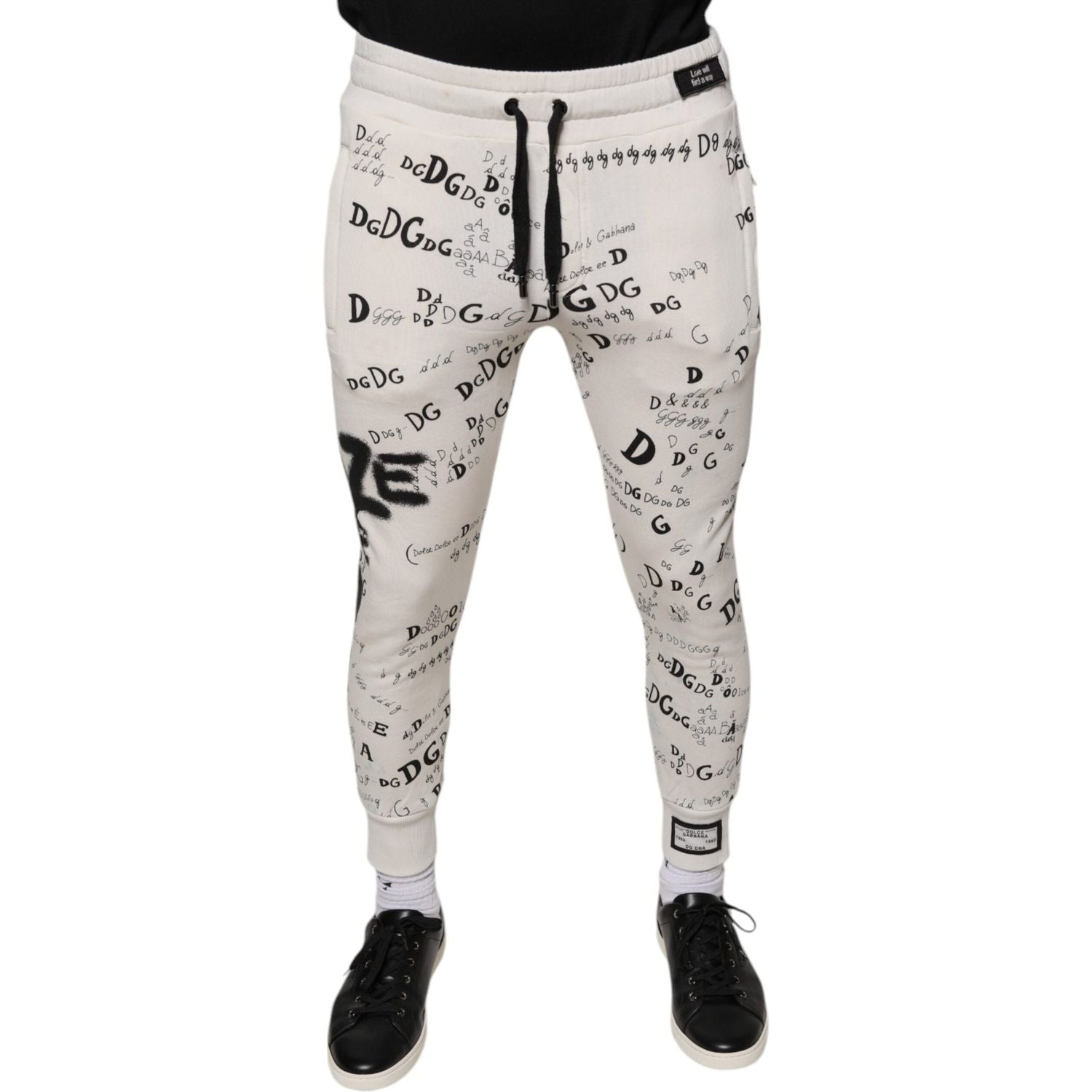 Dolce & Gabbana White Printed Cotton Jogger Sweatpants Pants