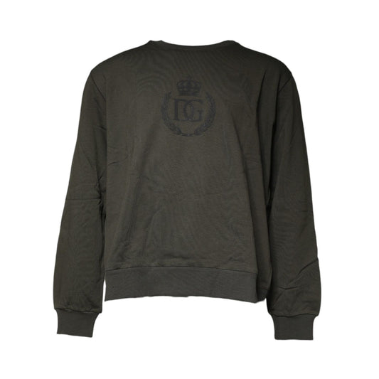 Dolce & Gabbana Army Green Crown Cotton Sweatshirt Sweater