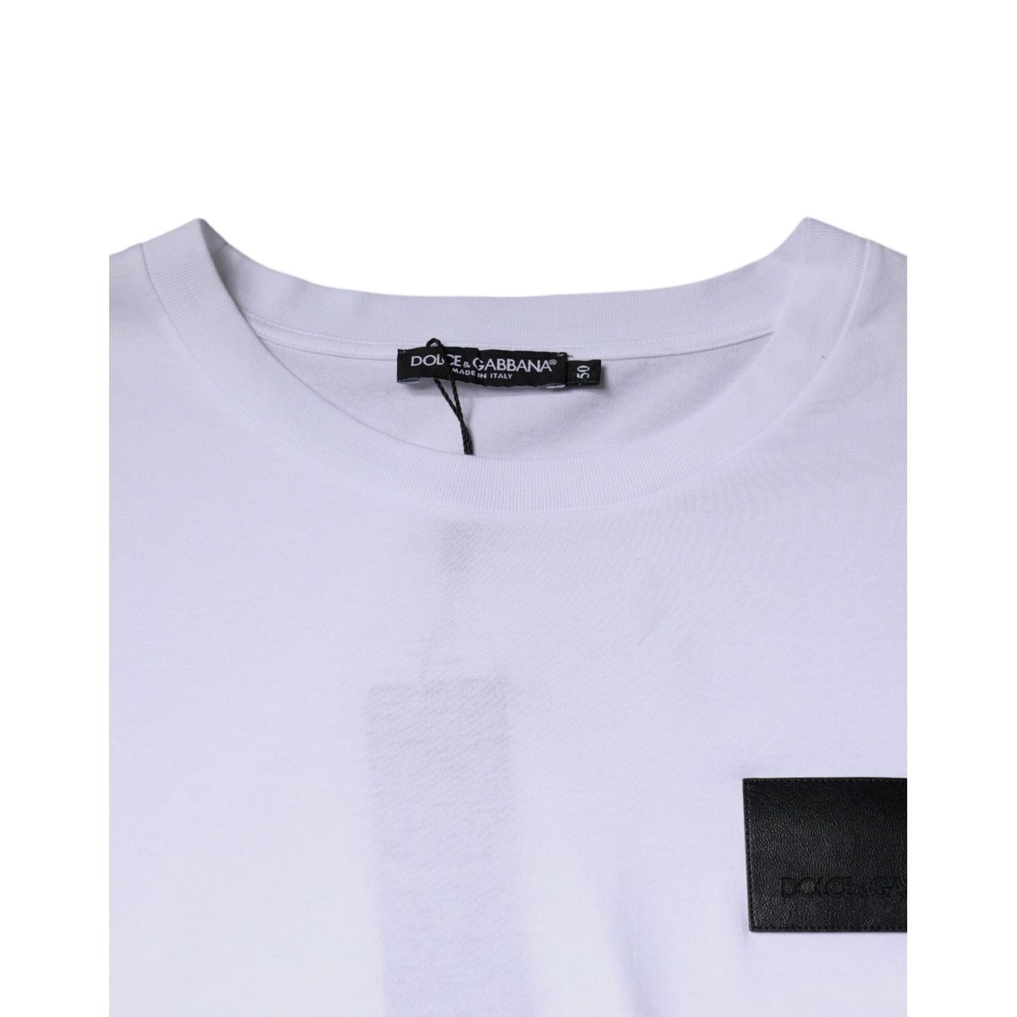 Dolce & Gabbana White Logo Patch Cotton Crew Neck T-shirt