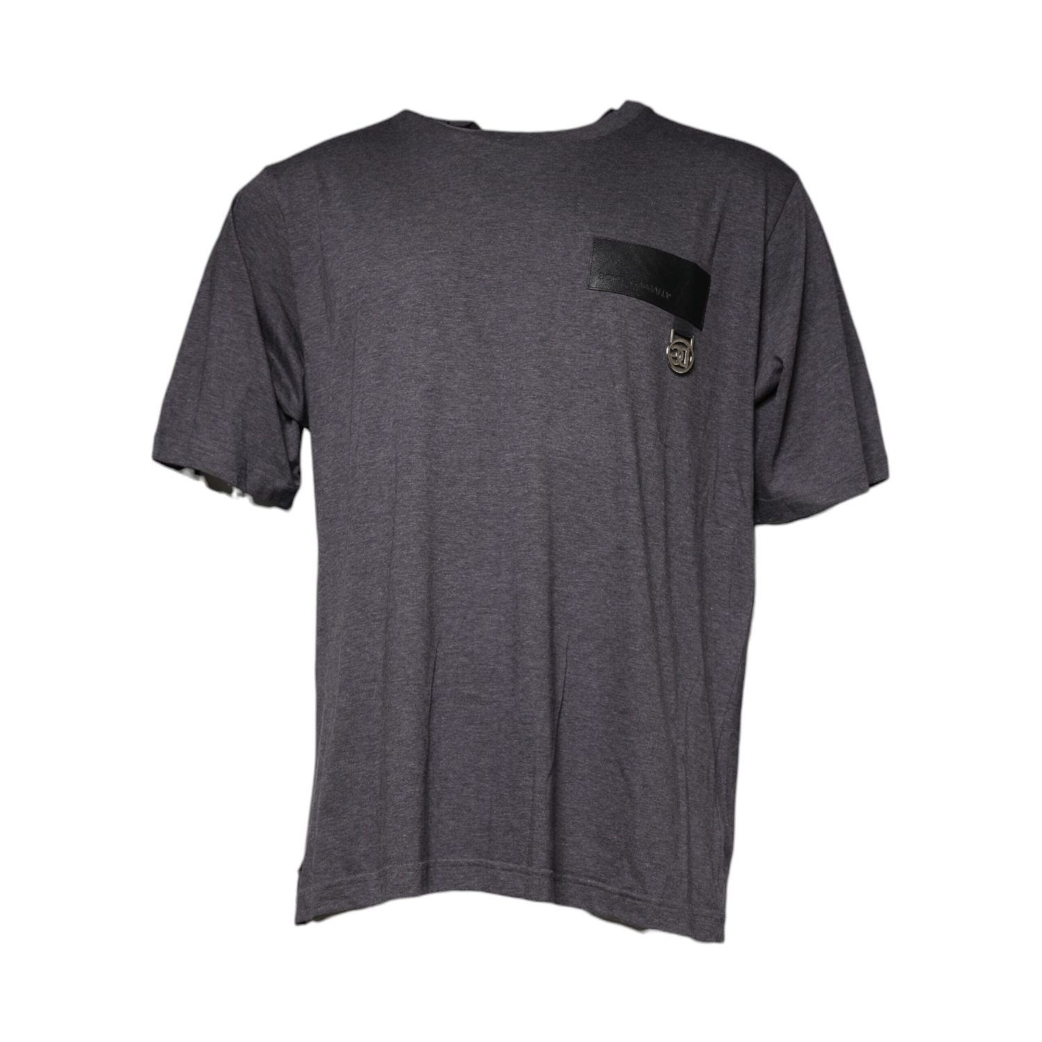 Dolce & Gabbana Gray Logo Patch Cotton Crew Neck T-shirt