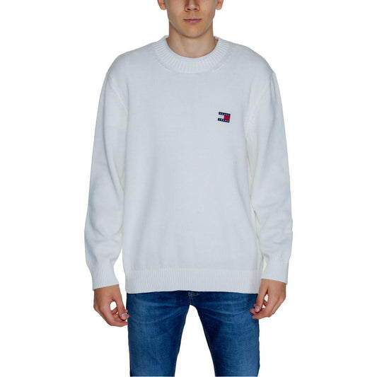 Tommy Hilfiger Jeans White Cotton Sweater Tommy Hilfiger Jeans Light Gray