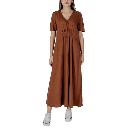 B.Young Brown Linen Dress B.Young Saddle Brown