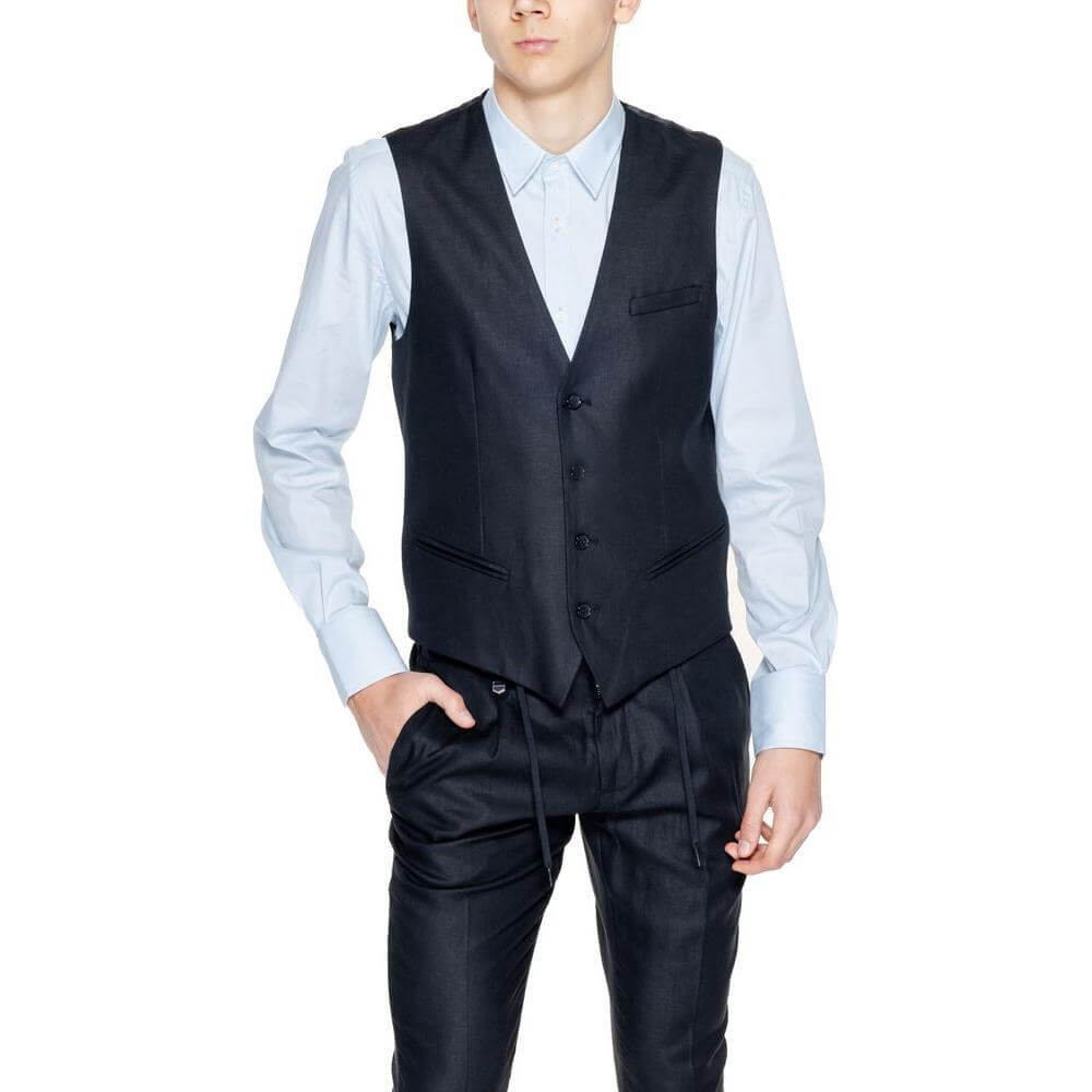 Antony Morato Black Linen Waistcoat AN-13372500009-IT48 | M