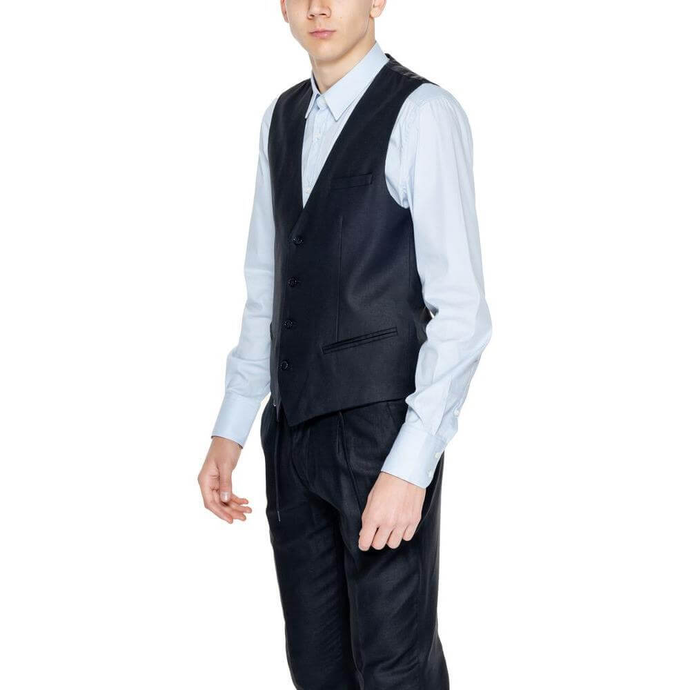 Antony Morato Black Linen Waistcoat AN-13372500009-IT48 | M