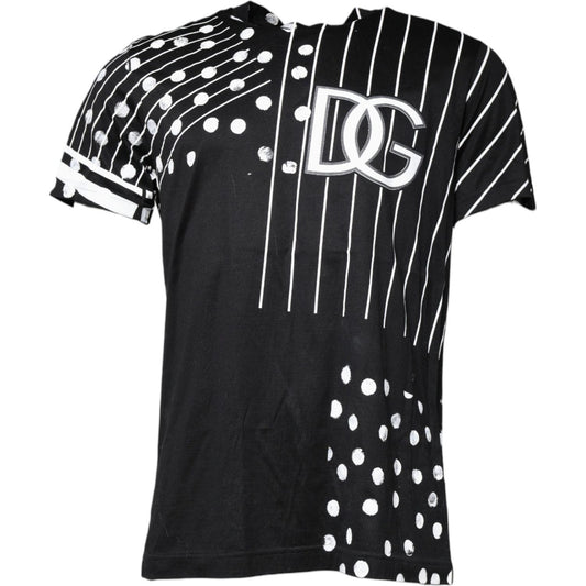 Dolce & Gabbana Black Cotton Polka Dots Round Neck T-shirt Dolce & Gabbana Dark Slate Gray