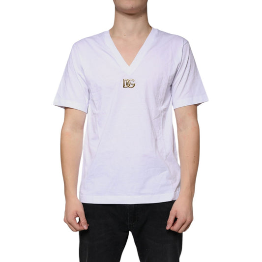 Dolce & Gabbana White Logo Cotton Vneck Short Sleeve T-shirt Dolce & Gabbana Light Gray