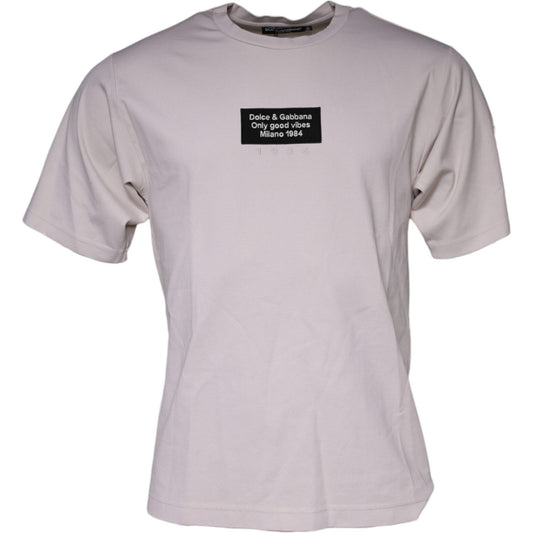 Dolce & Gabbana Beige Logo Cotton Blend Crew Neck T-shirt Dolce & Gabbana Gray