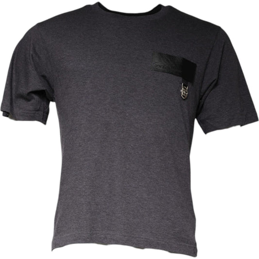 Dolce & Gabbana Gray Logo Patch Cotton Crew Neck T-shirt Dolce & Gabbana Dark Slate Gray