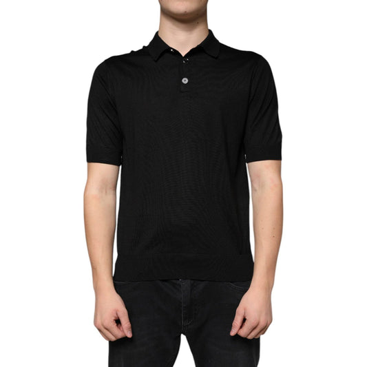 Dolce & Gabbana Black Silk Short Sleeves Men Polo T-shirt Dolce & Gabbana Tan