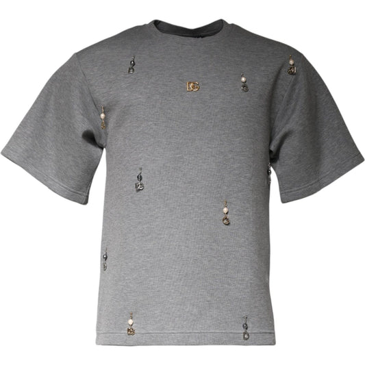Dolce & Gabbana Gray Cotton Blend Embellished Tee T-shirt Dolce & Gabbana Slate Gray