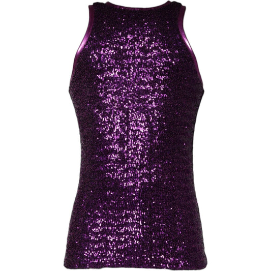 Dolce & Gabbana Purple Sequin Round Neck Sleeveless T-shirt Dolce & Gabbana Black
