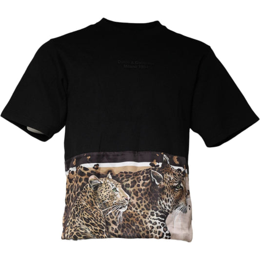 Dolce & Gabbana Black Leopard Cotton Short Sleeves T-shirt Dolce & Gabbana Black