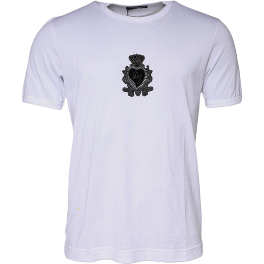 Dolce & Gabbana White Logo Heart Cotton Crew Neck T-shirt Dolce & Gabbana Light Gray