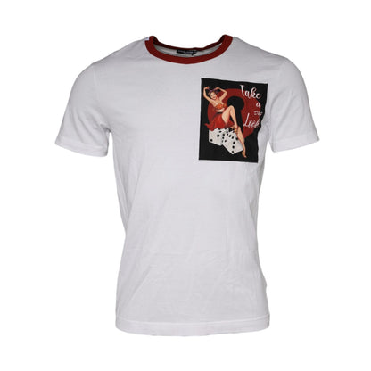 Dolce & Gabbana White Graphic Print Cotton Crew Neck T-shirt