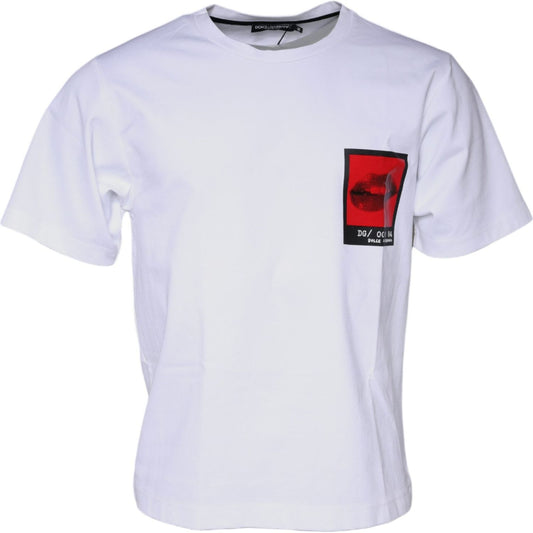 Dolce & Gabbana White Red Lips Print Cotton T-shirt Dolce & Gabbana Light Gray
