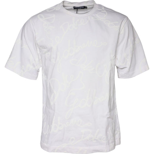 Dolce & Gabbana White Logo Print Cotton Crew Neck T-shirt Dolce & Gabbana Light Gray