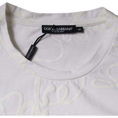 Dolce & Gabbana White Logo Print Cotton Crew Neck T-shirt