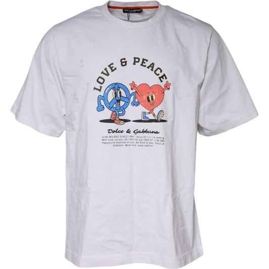 Dolce & Gabbana White Love & Peace Cotton Round Neck T-shirt Dolce & Gabbana Light Gray