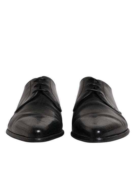 Dolce & Gabbana Black Leather Lace Up Men Derby Formal Shoes Dolce & Gabbana Dark Slate Gray
