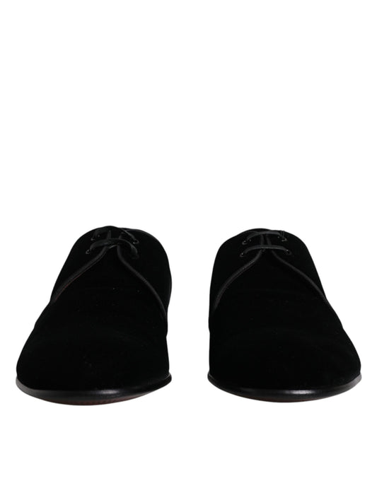 Dolce & Gabbana Black Velvet Leather Lace Up Derby Shoes Dolce & Gabbana Black