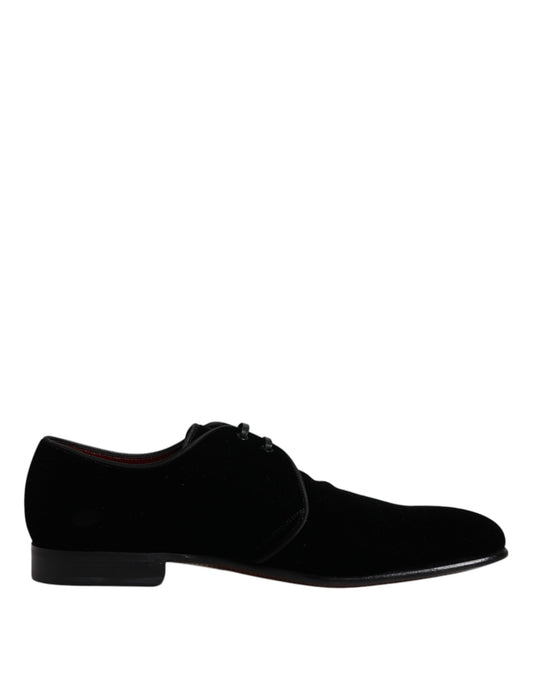 Dolce & Gabbana Black Velvet Leather Lace Up Men Derby Shoes Dolce & Gabbana Black