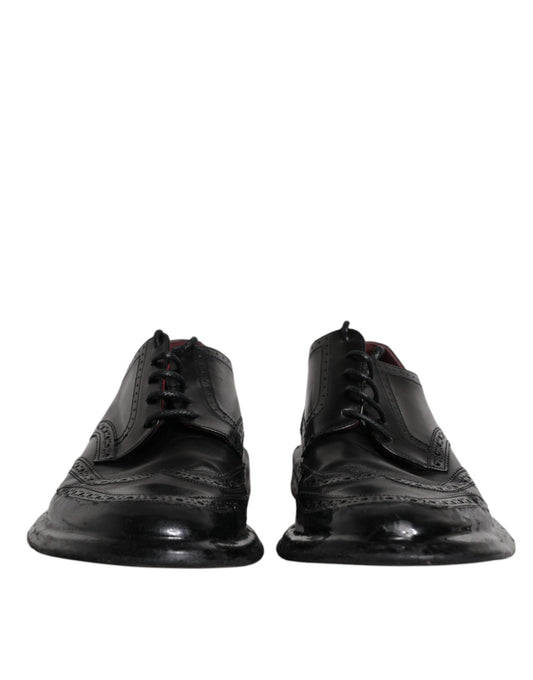 Dolce & Gabbana Black Leather Derby Wingtip Formal Shoes Dolce & Gabbana Dark Slate Gray