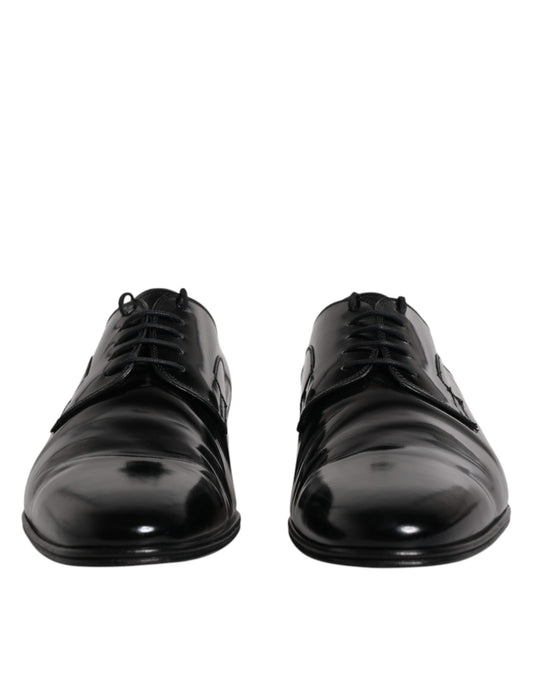 Dolce & Gabbana Black Leather Lace Up Derby Formal Shoes Dolce & Gabbana Dark Slate Gray