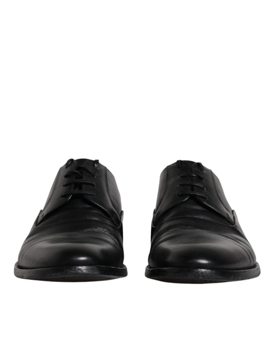 Dolce & Gabbana Black Leather Lace Up Men Derby Formal Shoes Dolce & Gabbana Dark Slate Gray