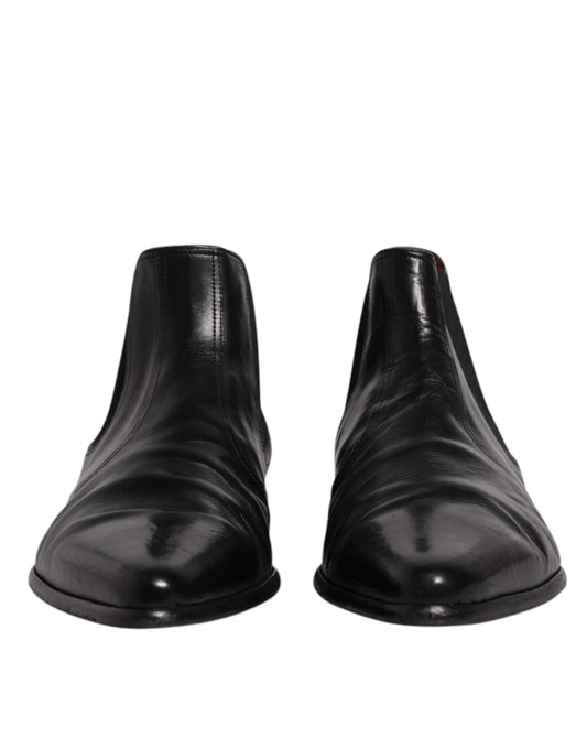 Dolce & Gabbana Black Leather Chelsea Men Ankle Boots Shoes Dolce & Gabbana Dark Slate Gray