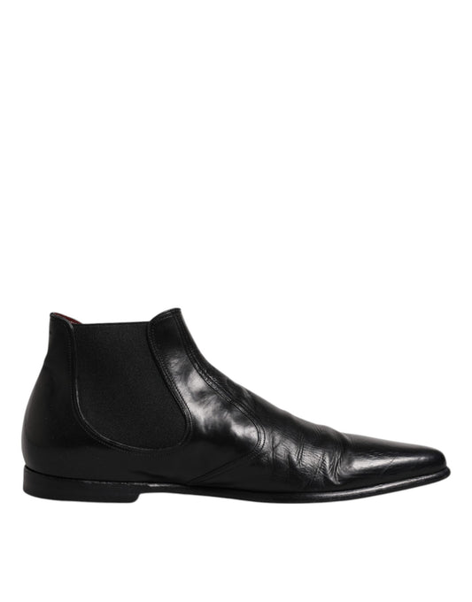 Dolce & Gabbana Black Leather Chelsea Men Ankle Boots Shoes Dolce & Gabbana Black
