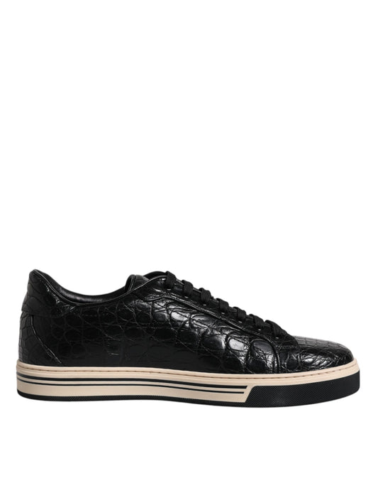 Dolce & Gabbana Black Leather Low Top Men Sneakers Shoes Dolce & Gabbana Gray