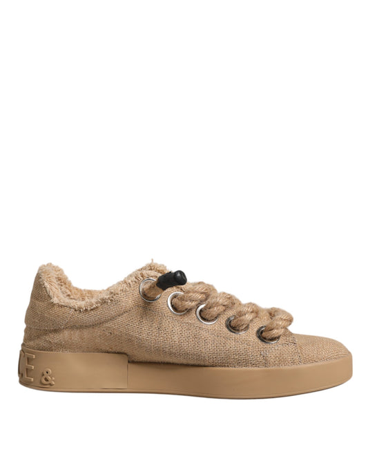 Dolce & Gabbana Brown Jute Fabric Low Top Men Sneakers Shoes Dolce & Gabbana Rosy Brown