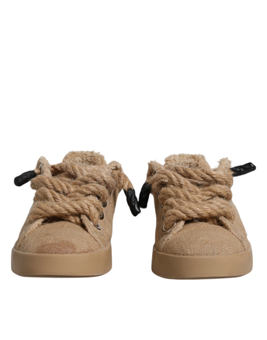 Dolce & Gabbana Brown Jute Fabric Low Top Men Sneakers Shoes Dolce & Gabbana Rosy Brown