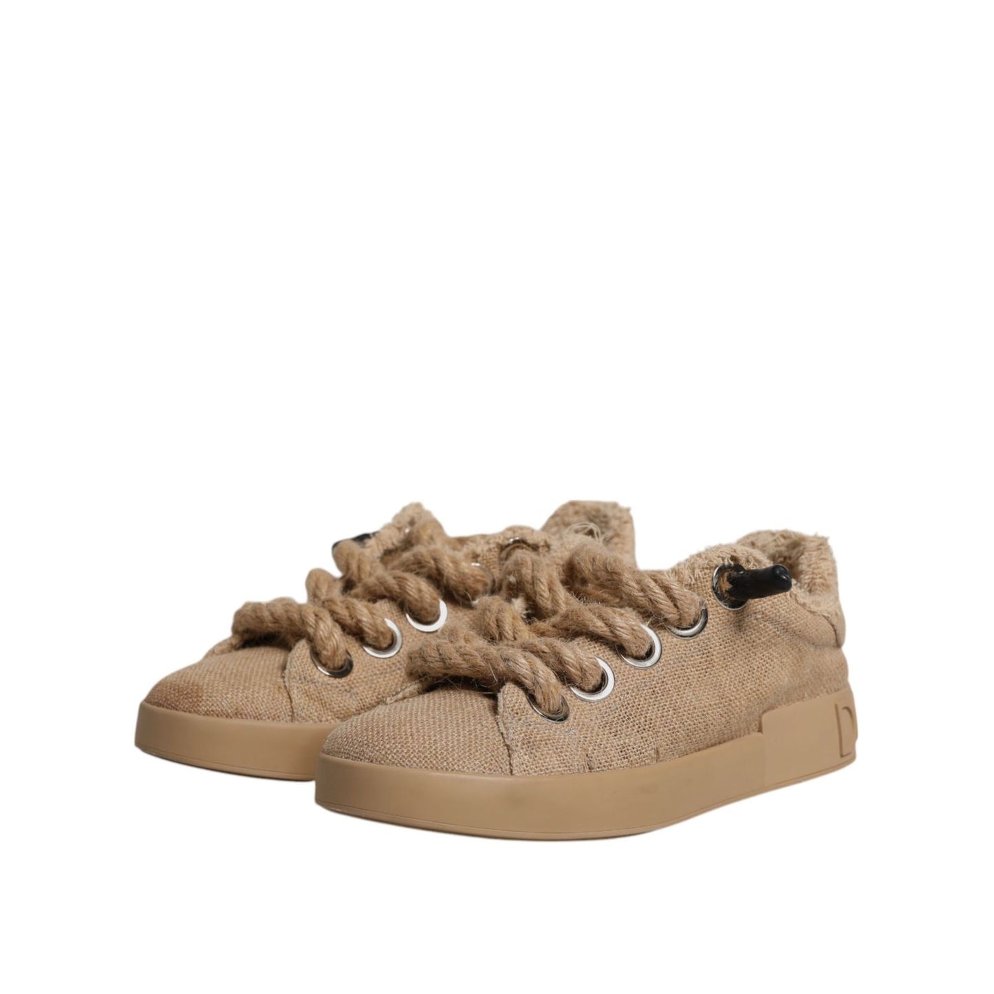 Dolce & Gabbana Brown Jute Fabric Low Top Men Sneakers Shoes