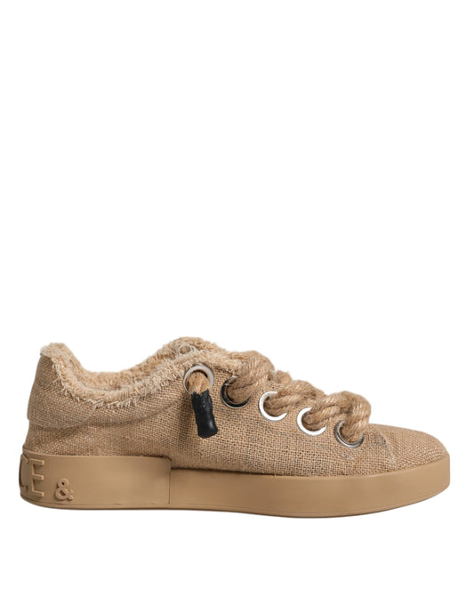 Dolce & Gabbana Brown Jute Fabric Low Top Men Sneakers Shoes Dolce & Gabbana Rosy Brown