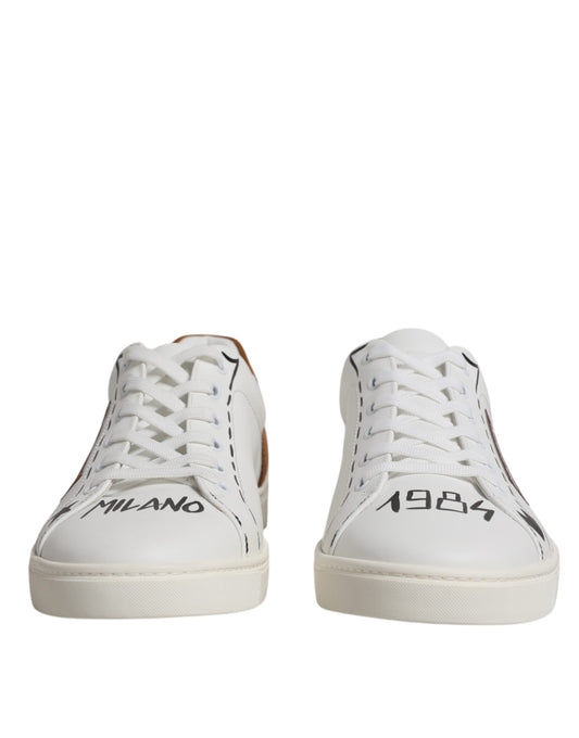 Dolce & Gabbana White Brown London Low Top Men Sneakers Shoes Dolce & Gabbana Light Gray
