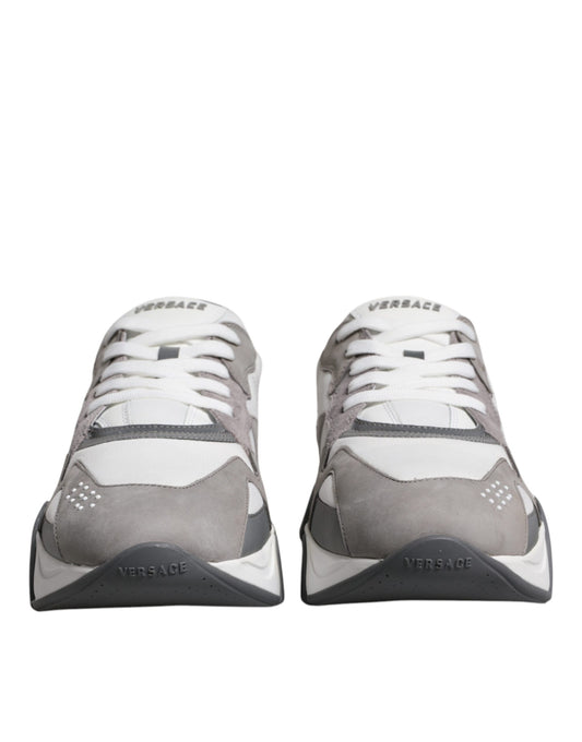 Versace Grey Leather Neoprene Chunky Low Top Squalo Sneakers Shoes Versace Gray