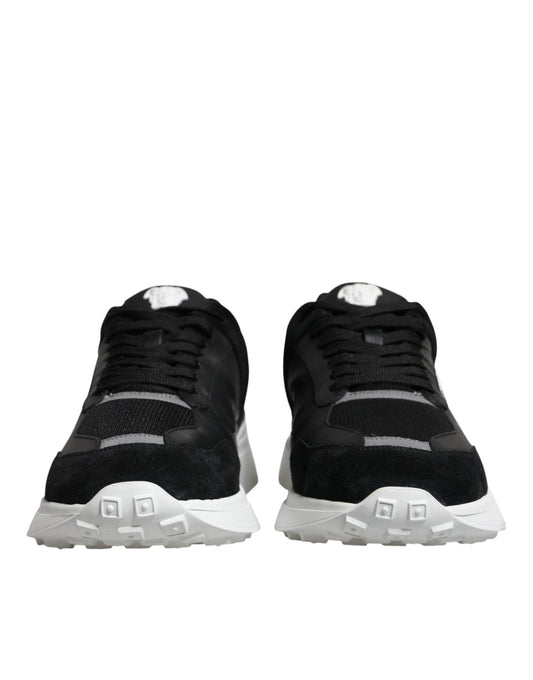 Versace Black Canvas Quad Fabric Medusa Low Top Sneaker Shoes Versace Gray