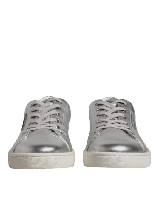 Dolce & Gabbana Silver London Low Top Leather Sneakers Shoes Dolce & Gabbana Dark Gray