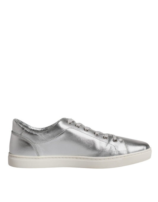 Dolce & Gabbana Silver London Low Top Leather Sneakers Shoes Dolce & Gabbana Gray