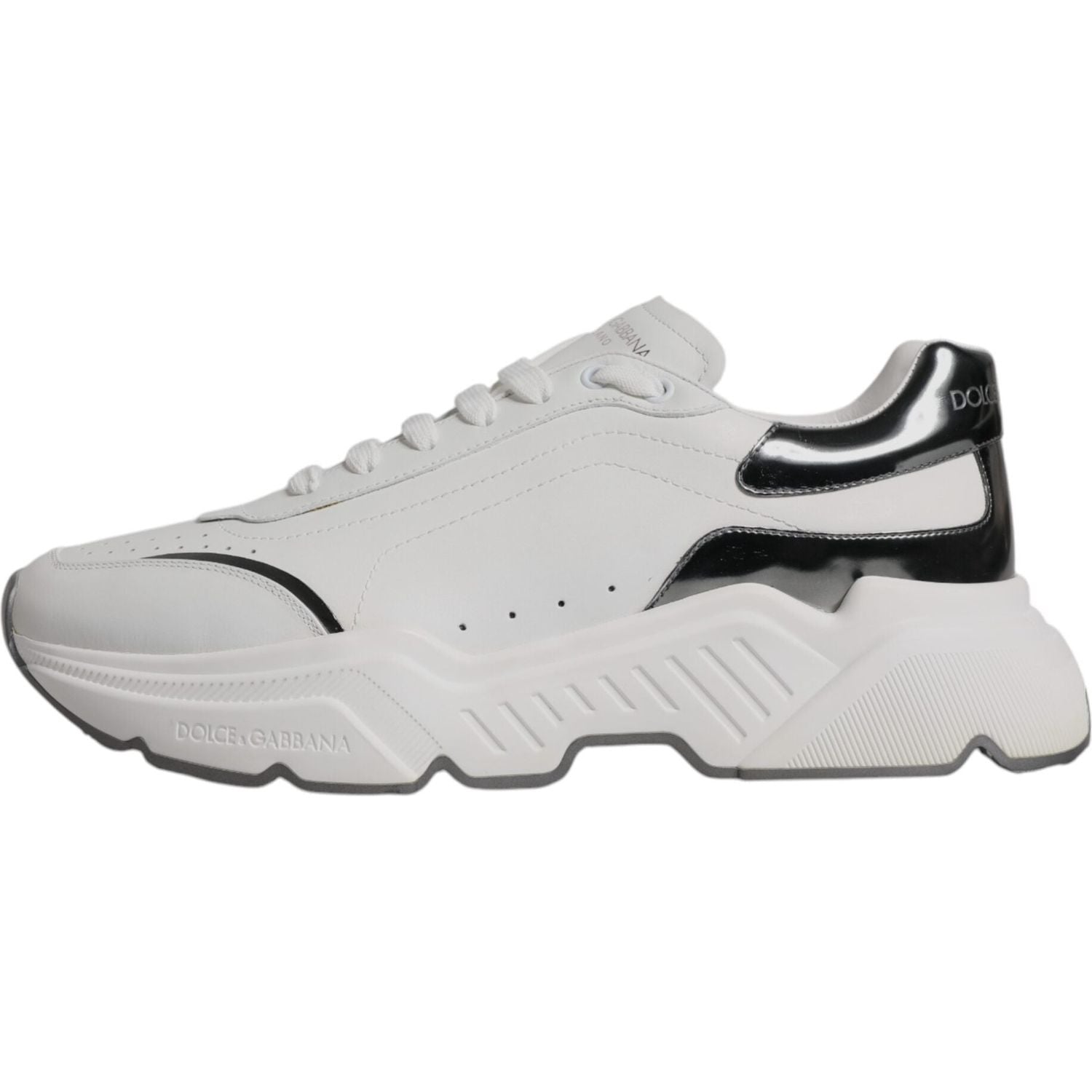 Dolce & Gabbana White Silver DAYMASTER Leather Sneakers Shoes