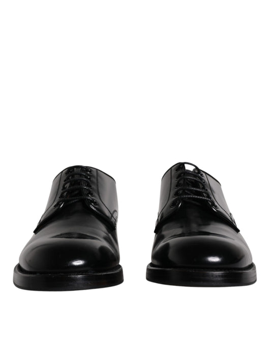 Dolce & Gabbana Black Leather Lace Up Men Derby Formal Shoes Dolce & Gabbana Black
