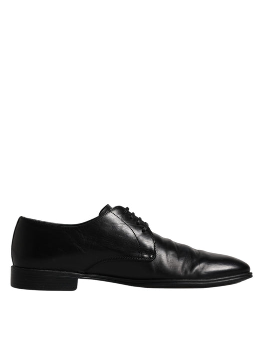 Dolce & Gabbana Black Leather Lace Up Men Derby Formal Shoes Dolce & Gabbana Black