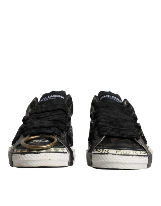Dolce & Gabbana Black White Portofino Low Top Sneakers Shoes Dolce & Gabbana Light Gray